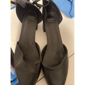 LADIES EVANS BLACK LEATHER CHUNKY HEELED SHOES SIZE 11 Elaine Extra Wide